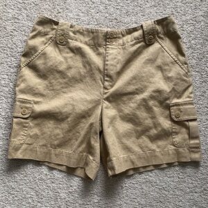 Lauren Ralph Lauren Size 8 Tan Beige Coastal Linen Summer Cargo Shorts